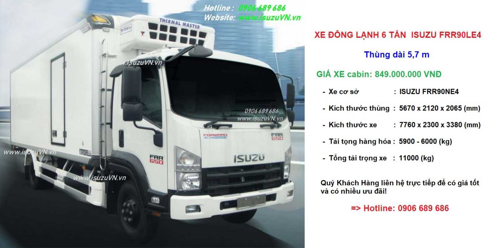 Xe đông lạnh 6 tấn Isuzu FRR90LE4