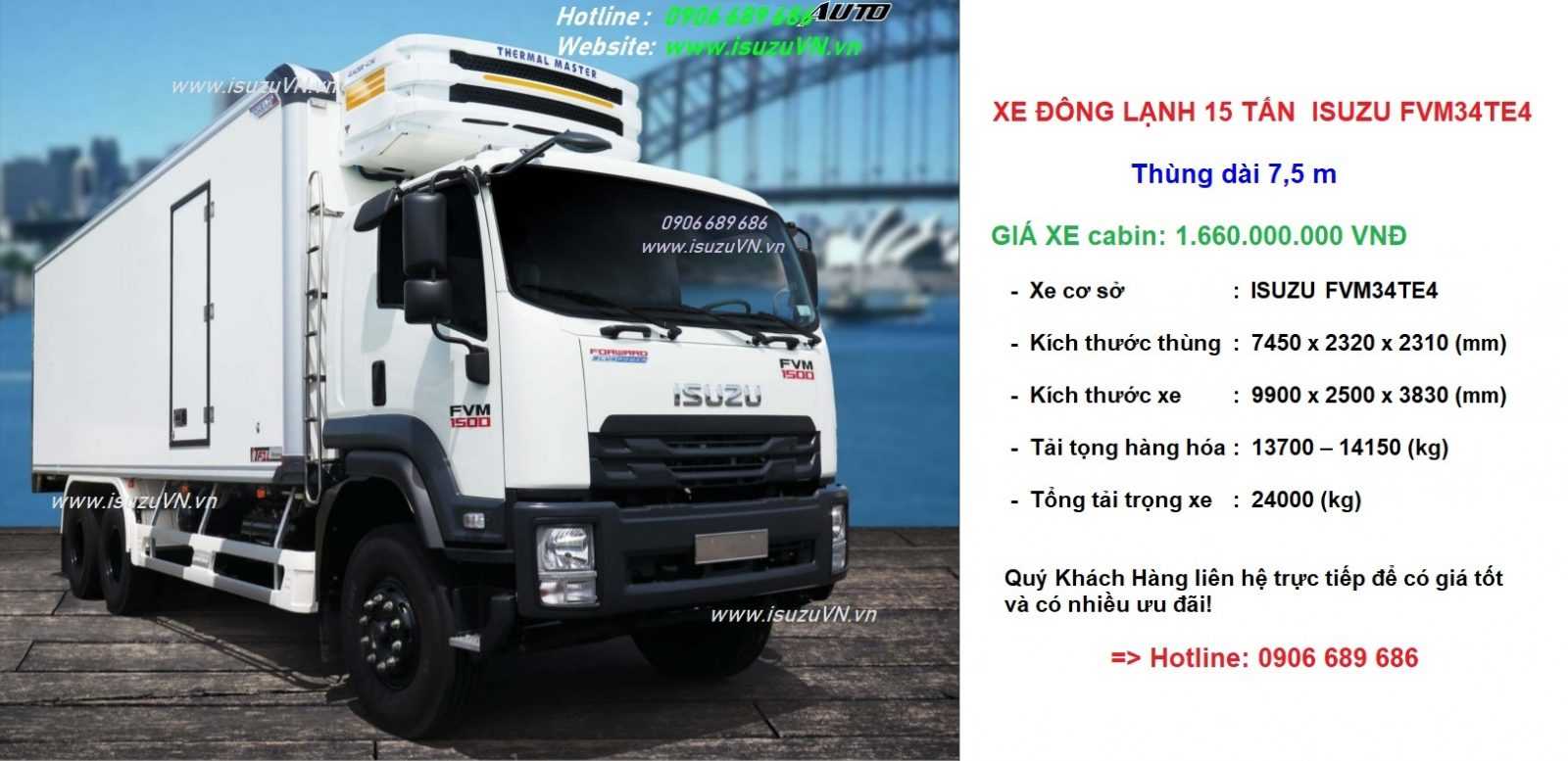 Xe đông lạnh 15 tấn Isuzu FVM34TE4