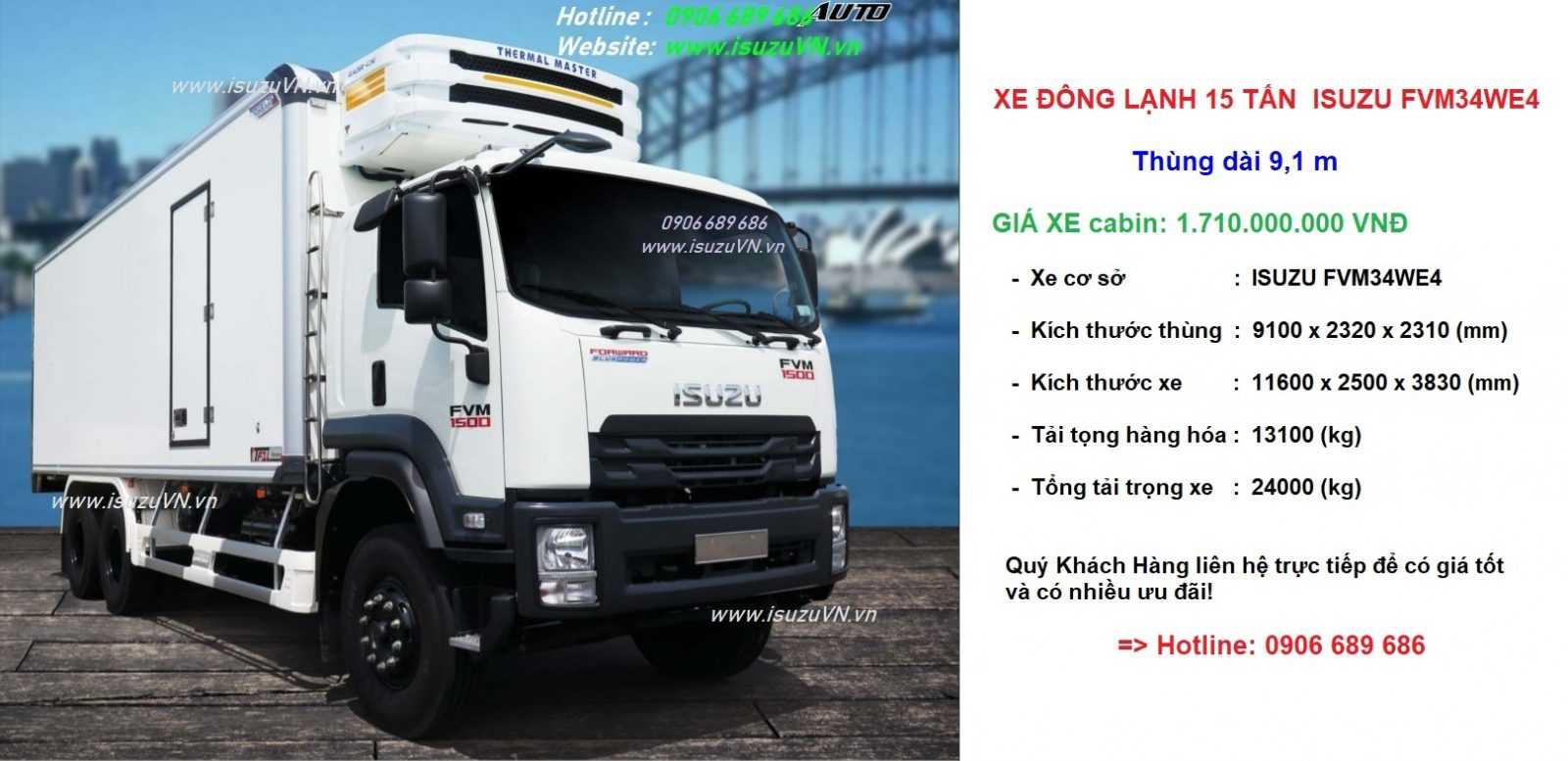 Xe đông lạnh 15 tấn Isuzu FVM34WE4