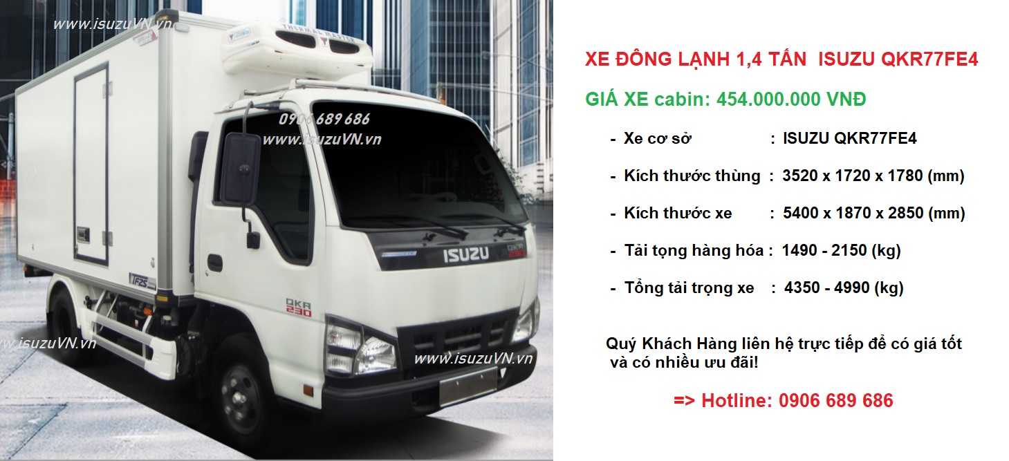 Xe đông lạnh 1,4 tấn Isuzu QKR77FE4