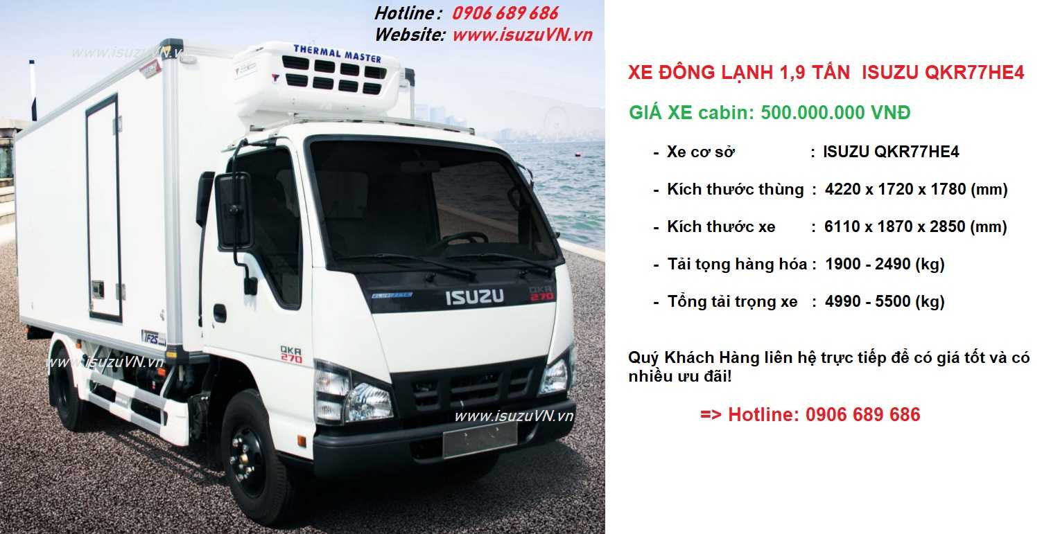 Xe đông lạnh 1,9 tấn Isuzu QKR77HE4