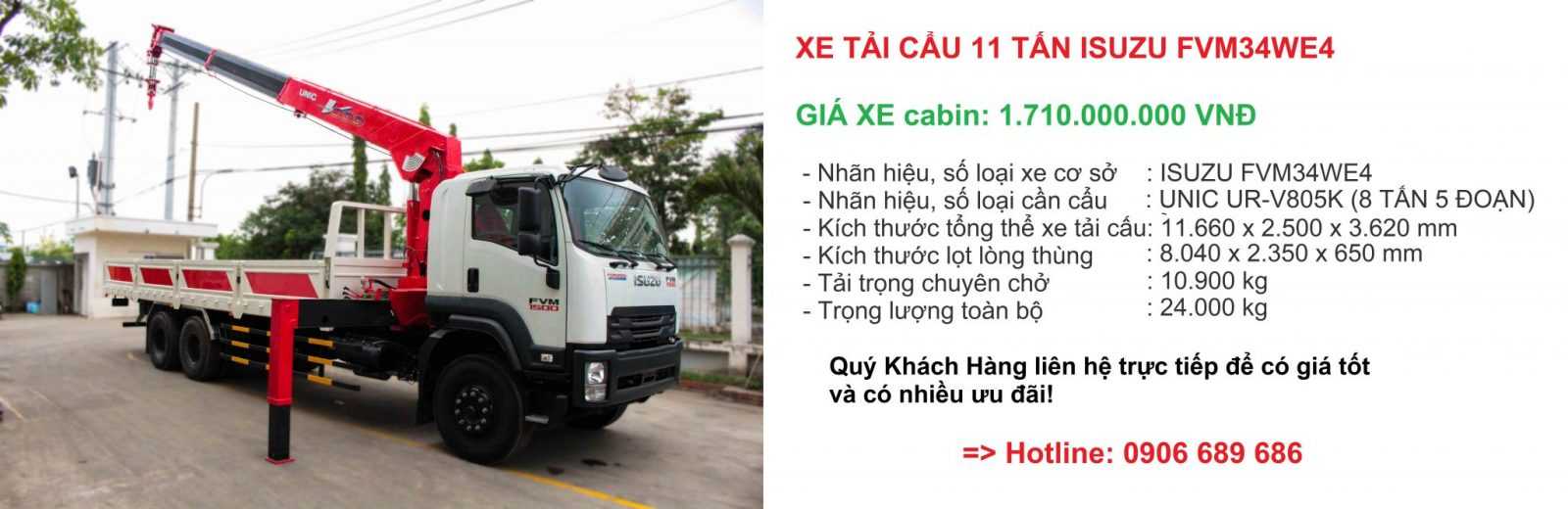 Xe tải cẩu 11 tấn Isuzu FVM34WE4