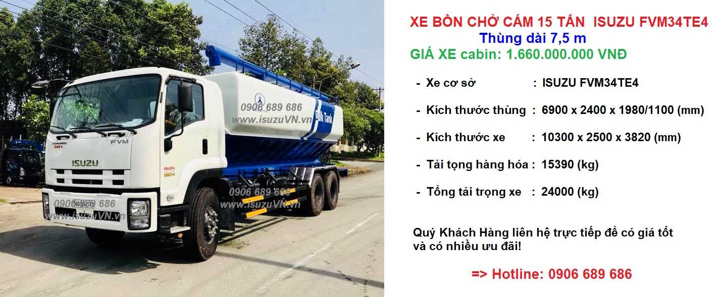 Xe bồn chở cám 15 tấn Isuzu FVM34TE4