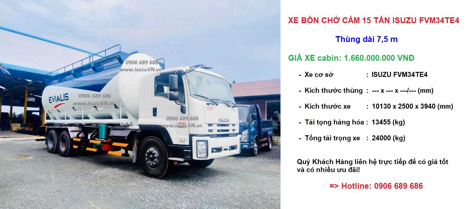 Xe bồn chở cám 15 tấn Isuzu FVM34TE4