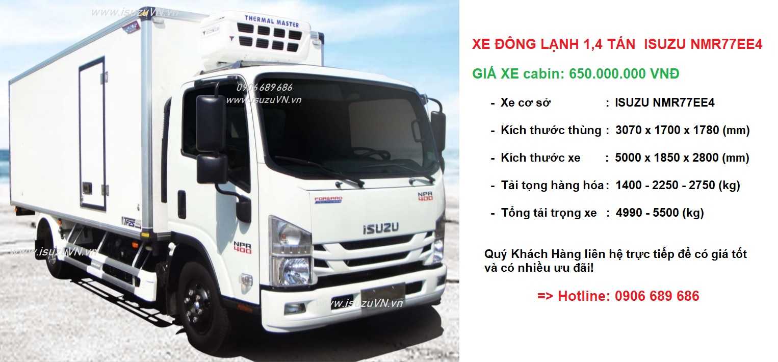 Xe đông lạnh 1,4 tấn Isuzu NMR77EE4