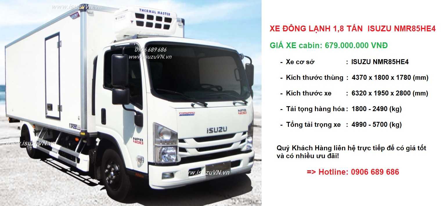 Xe đông lạnh 1,8 tấn Isuzu NMR85HE4