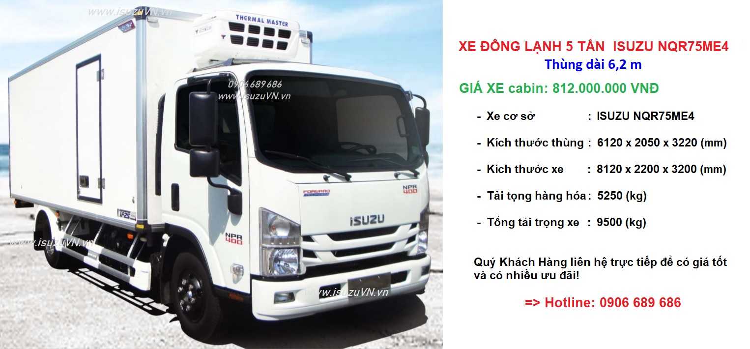 Xe đông lạnh 5 tấn thùng dài 6,2 m Isuzu NQR75ME4