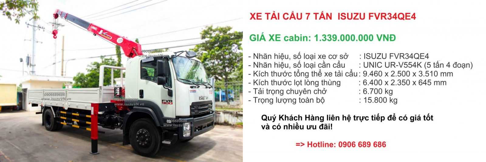 Xe tải cẩu 7 tấn Isuzu FVR34QE4