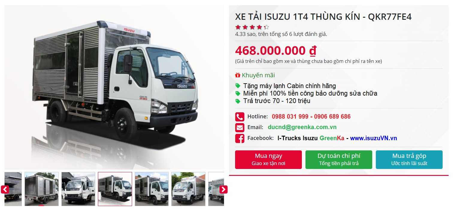 XE TẢI ISUZU 1T4 THÙNG KÍN – QKR77FE4