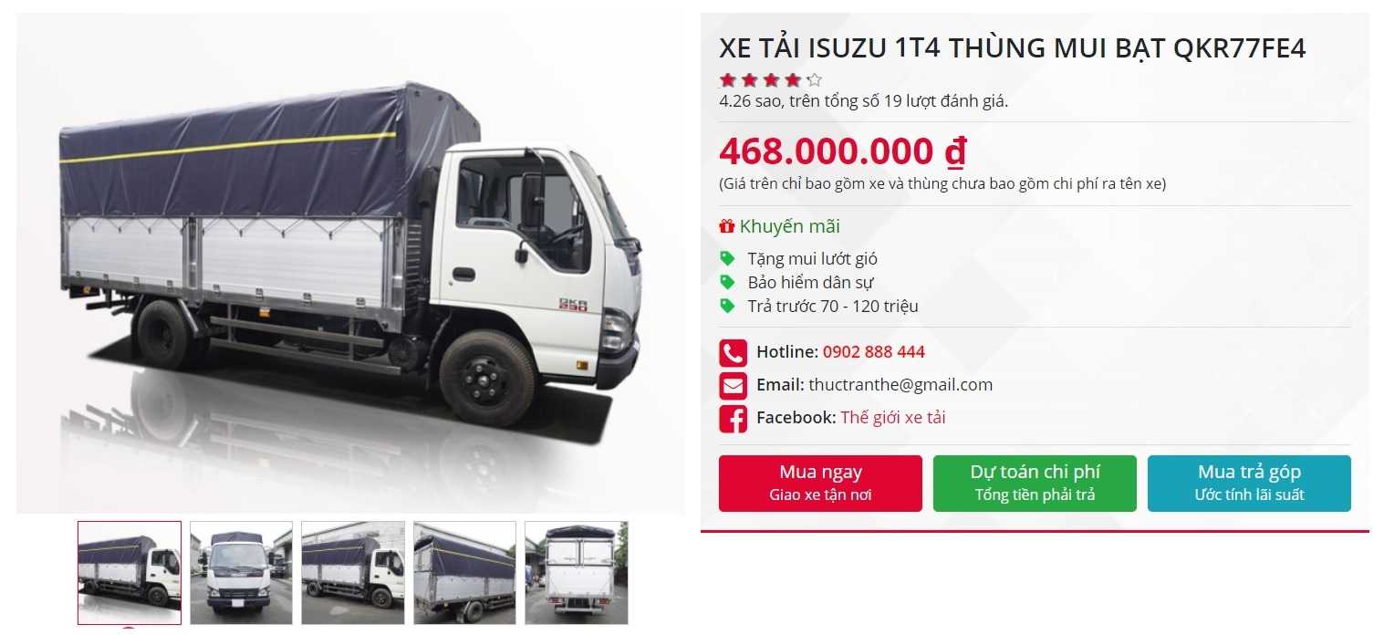 XE TẢI ISUZU 1T4 THÙNG MUI BẠT – QKR77FE4