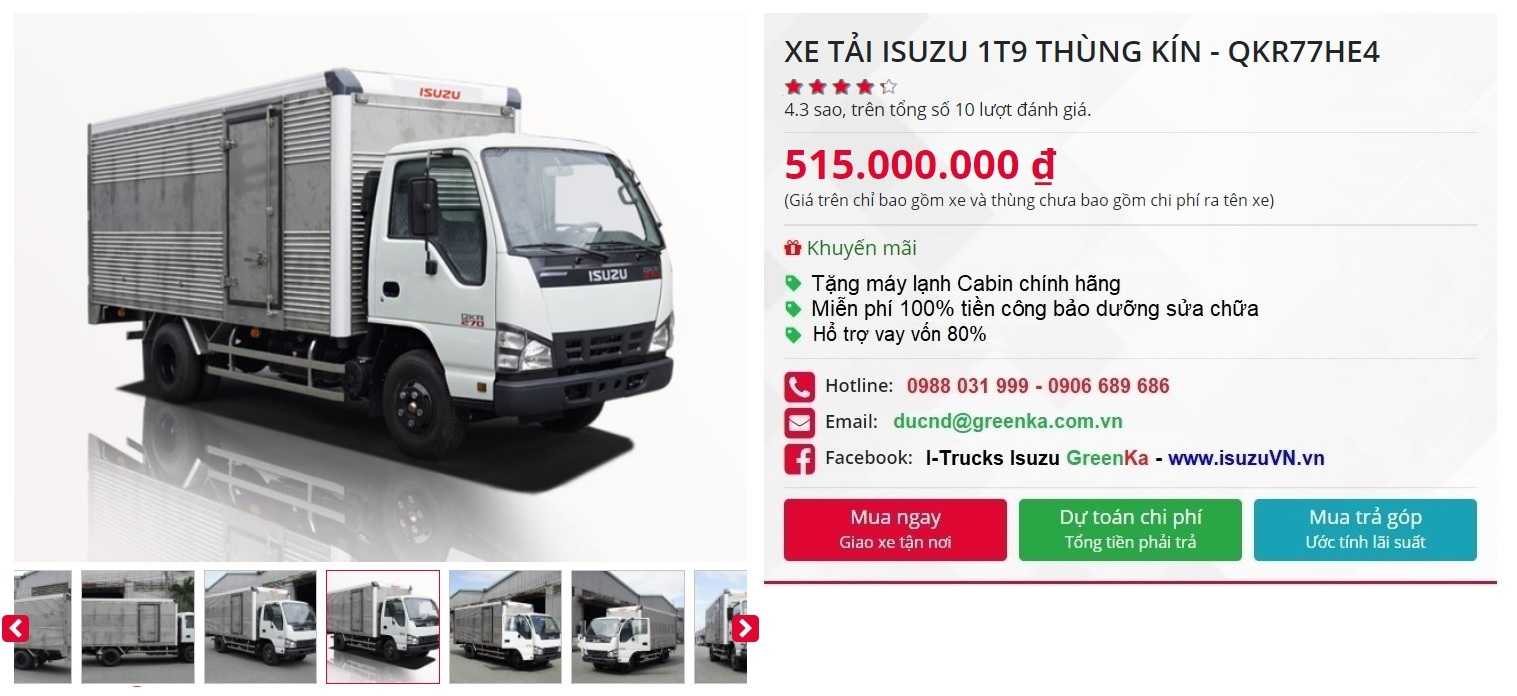 XE TẢI ISUZU 1T9 THÙNG KÍN – QKR77HE4