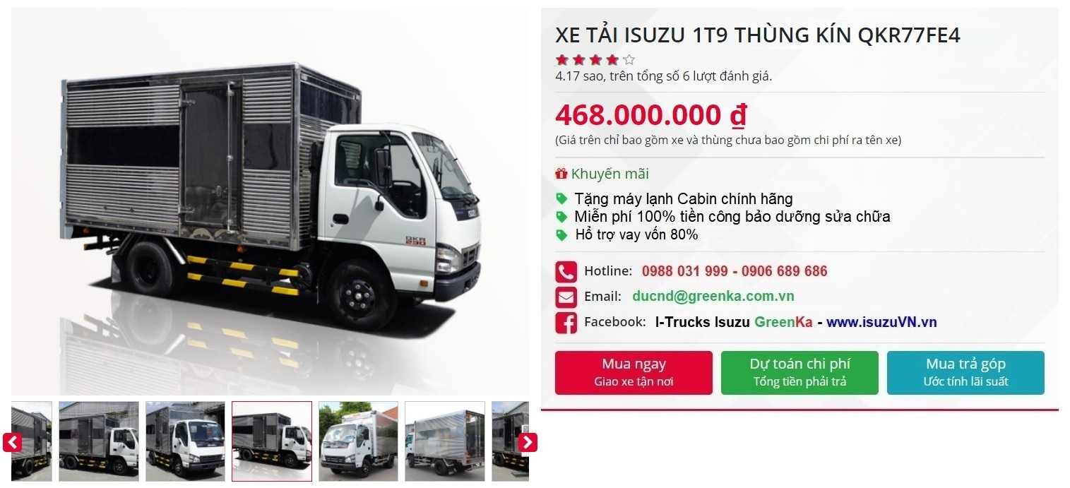 XE TẢI ISUZU 1T9 THÙNG KÍN – QKR77FE4