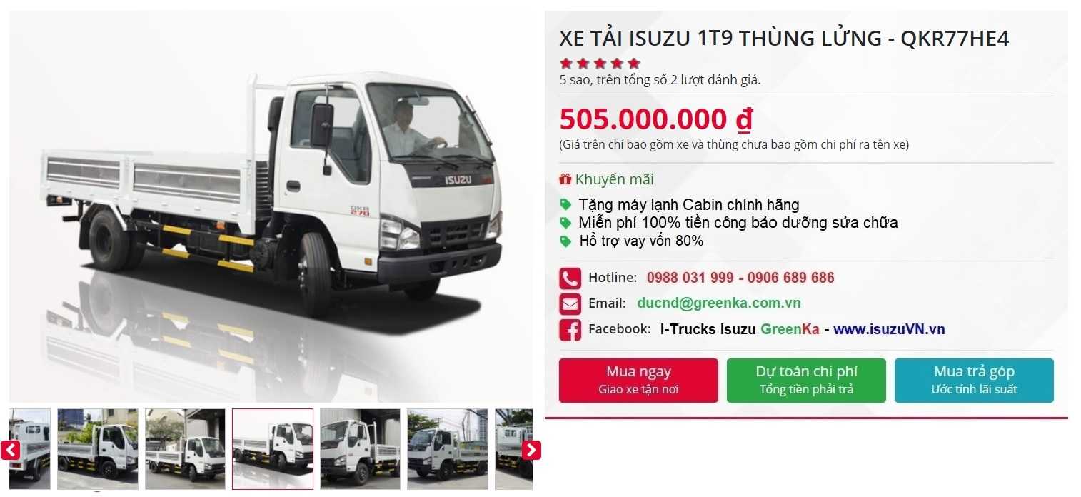 XE TẢI ISUZU 1T9 THÙNG LỬNG – QKR77HE4