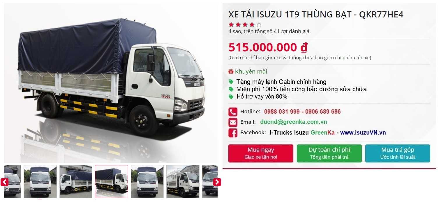 XE TẢI ISUZU 1T9 THÙNG MUI BẠT – QKR77HE4