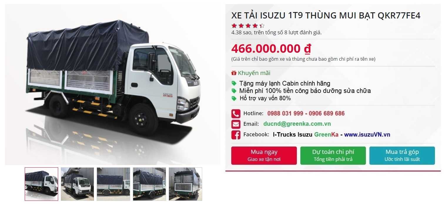 XE TẢI ISUZU 1T9 THÙNG MUI BẠT – QKR77FE4