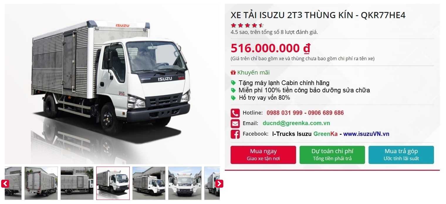 XE TẢI ISUZU 2T3 THÙNG KÍN – QKR77HE4