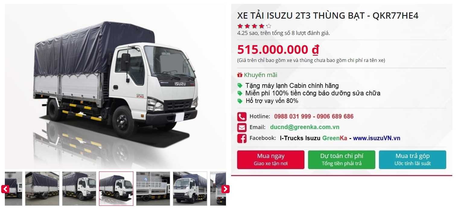 XE TẢI ISUZU 2T3 THÙNG MUI BẠT – QKR77HE4