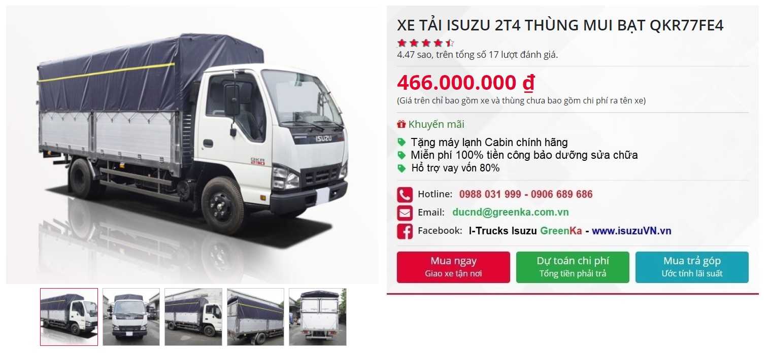 XE TẢI ISUZU 2T4 THÙNG MUI BẠT – QKR77FE4