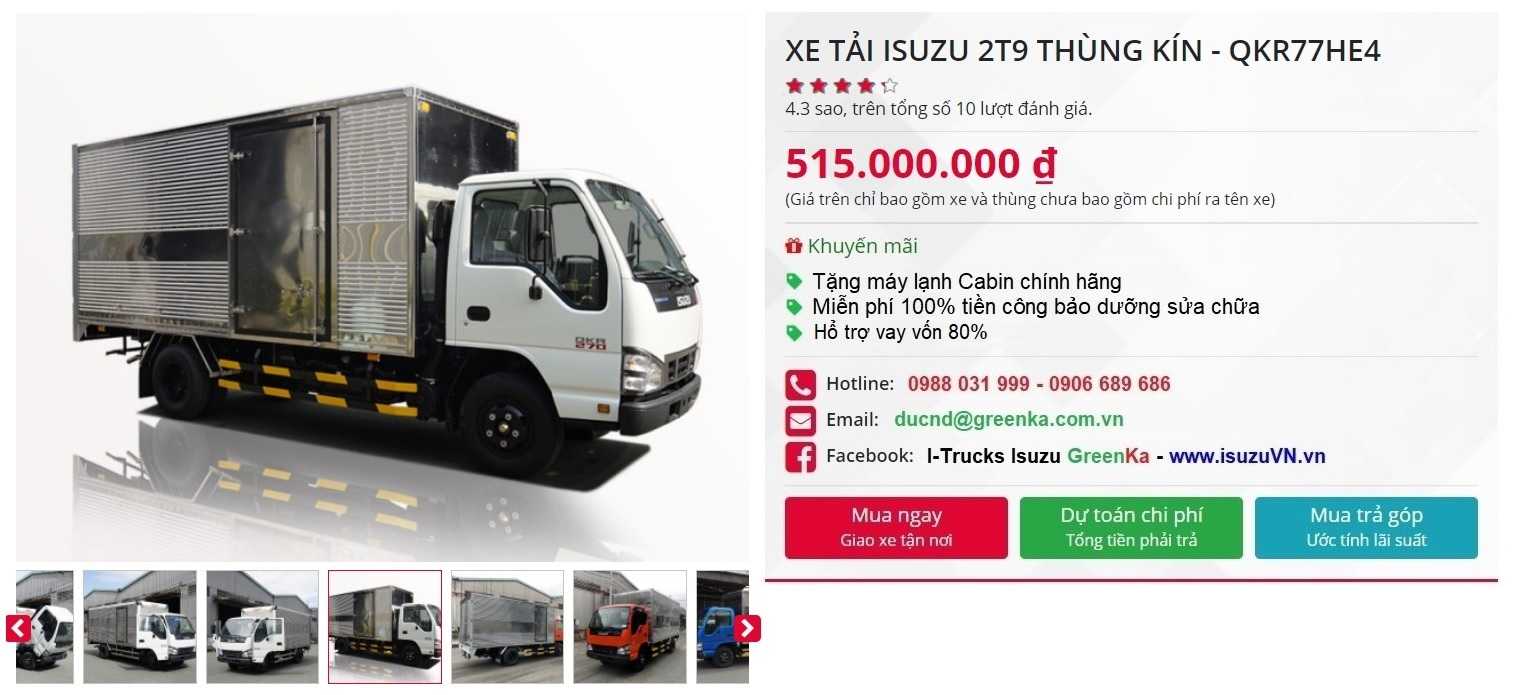 XE TẢI ISUZU 2T9 THÙNG KÍN – QKR77HE4