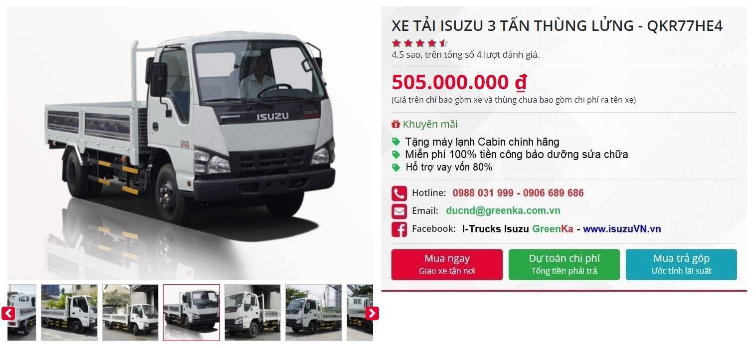 XE TẢI ISUZU 3T THÙNG LỬNG – QKR77HE4